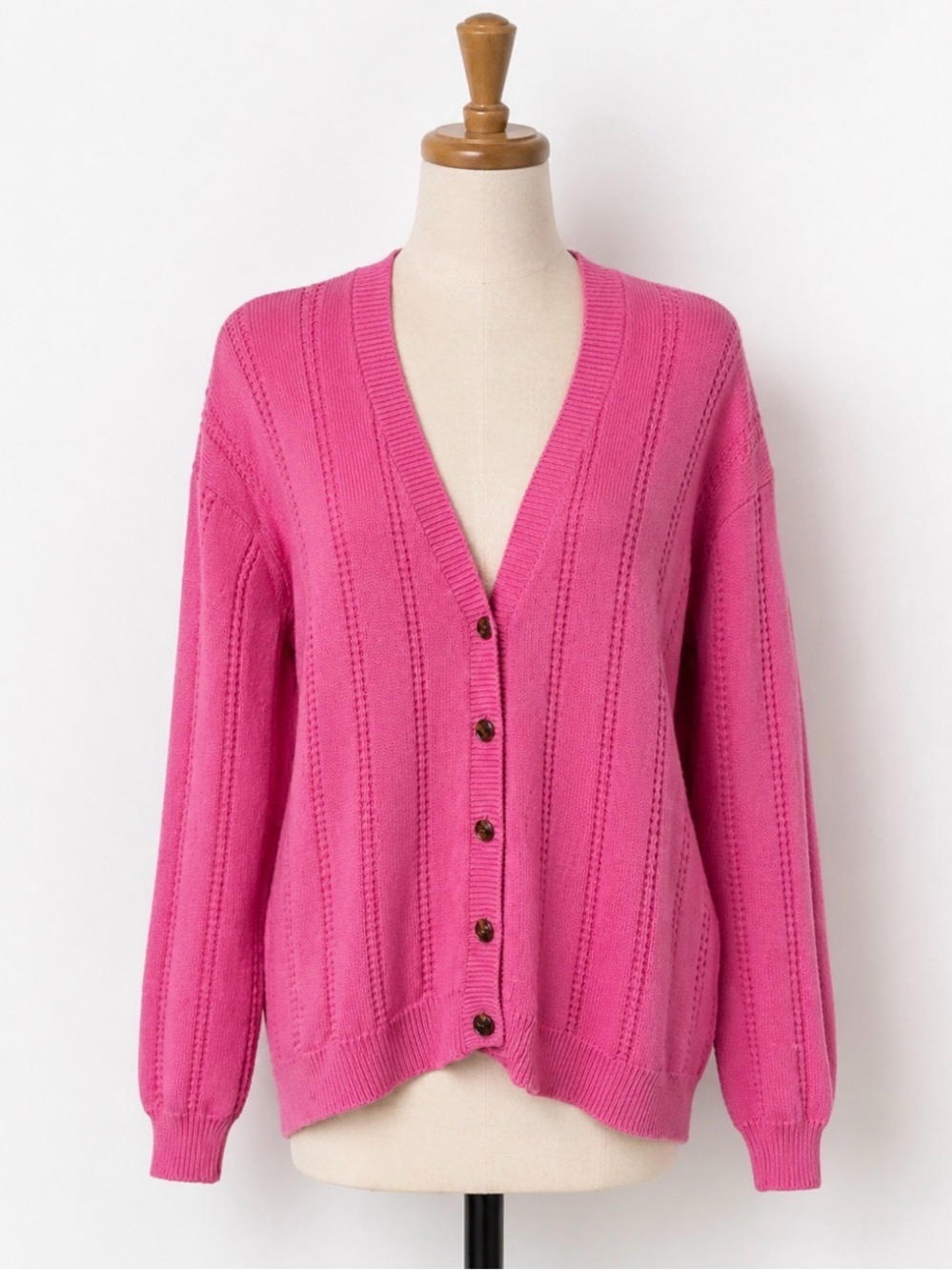 Vintage Oversize Pink Cotton Ribbed button Front cardigan Sz Small